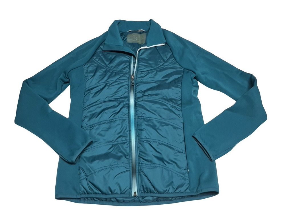 Athleta Teal Blue Full Zip-Up Lightweight Quilted Jacket Embroidered Back Size M